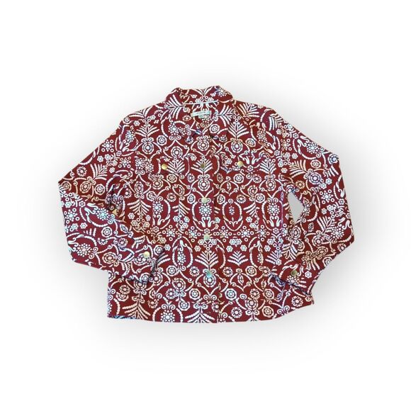 Liz Claiborne Jacket Blazer Womens 12 Red Burgandy Paisley Button Up - Picture 1 of 9